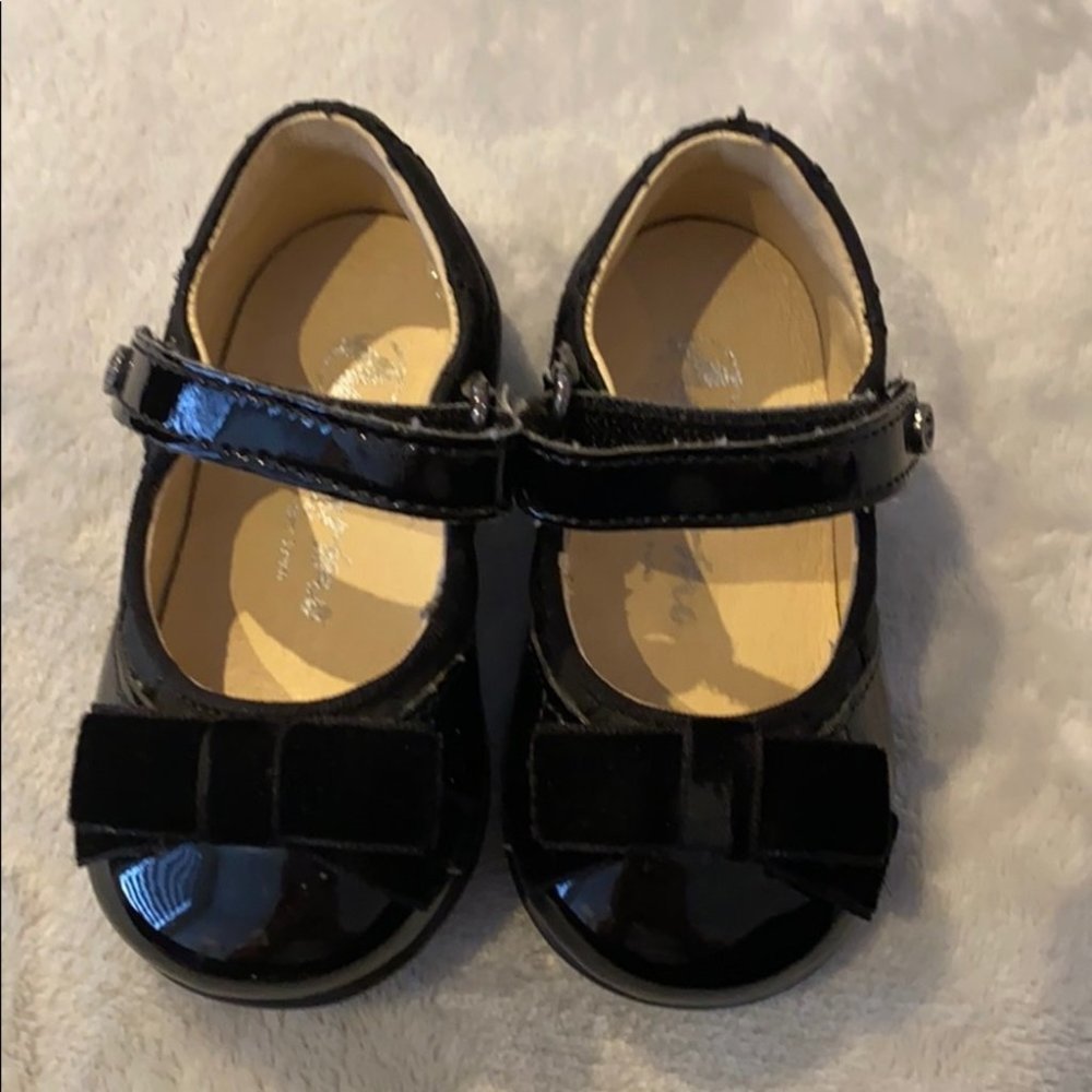 Naturino Baby Girl Black Glossy Toe Suede Bow Flat Walking Dress Shoes Size 19